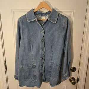Roaman's Cotton Jean Jacket Size 18 Blue Flower Hemmed Buttons Pockets